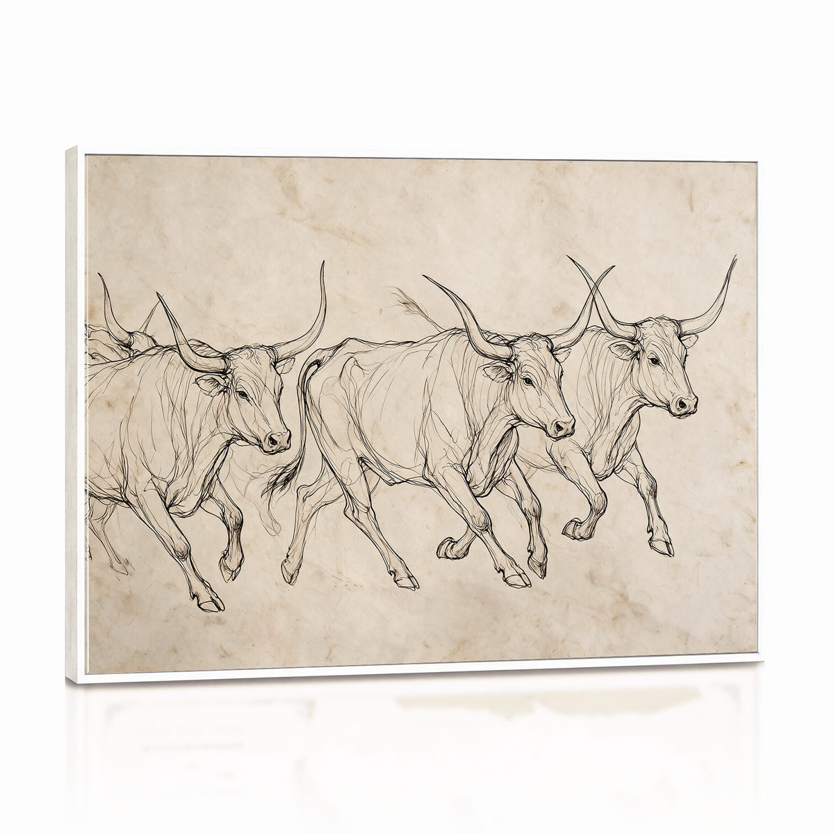 87177621-MGV-CV-36X24 - Minimalist Longhorn Line Art, Modern Texas Bull Canvas Print, Abstract Western Wall Decor
