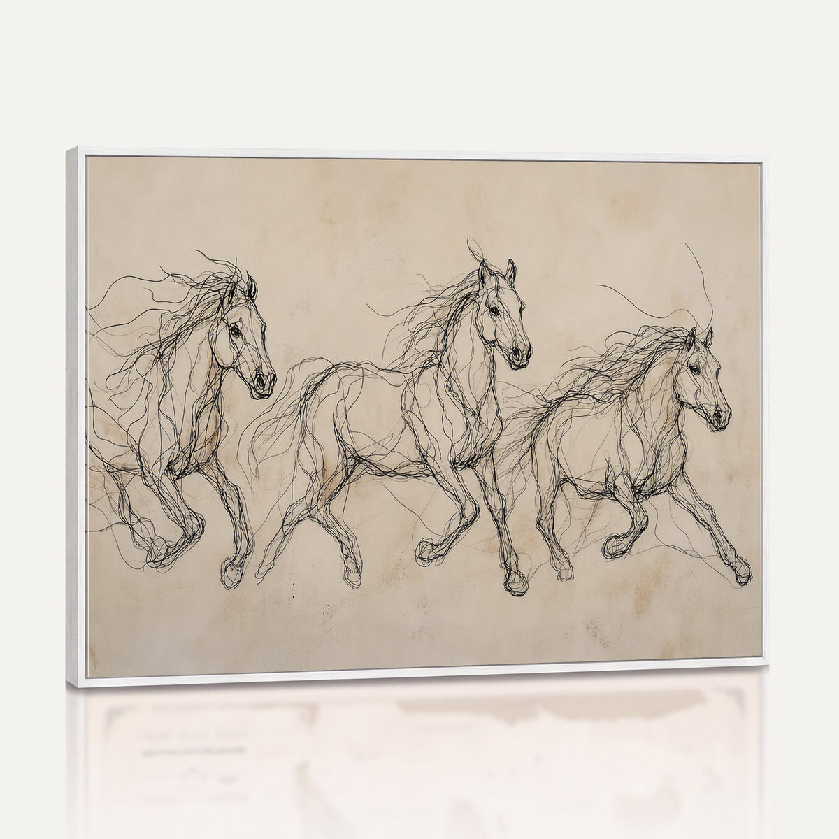 81051673-MGV-CV-36X24 - Abstract Horse Line Art Canvas, Gesture Sketch Wild Horses Print, Modern Scribble Artwork, Minimalist Equine Wall Decor, Rustic Studio Gift