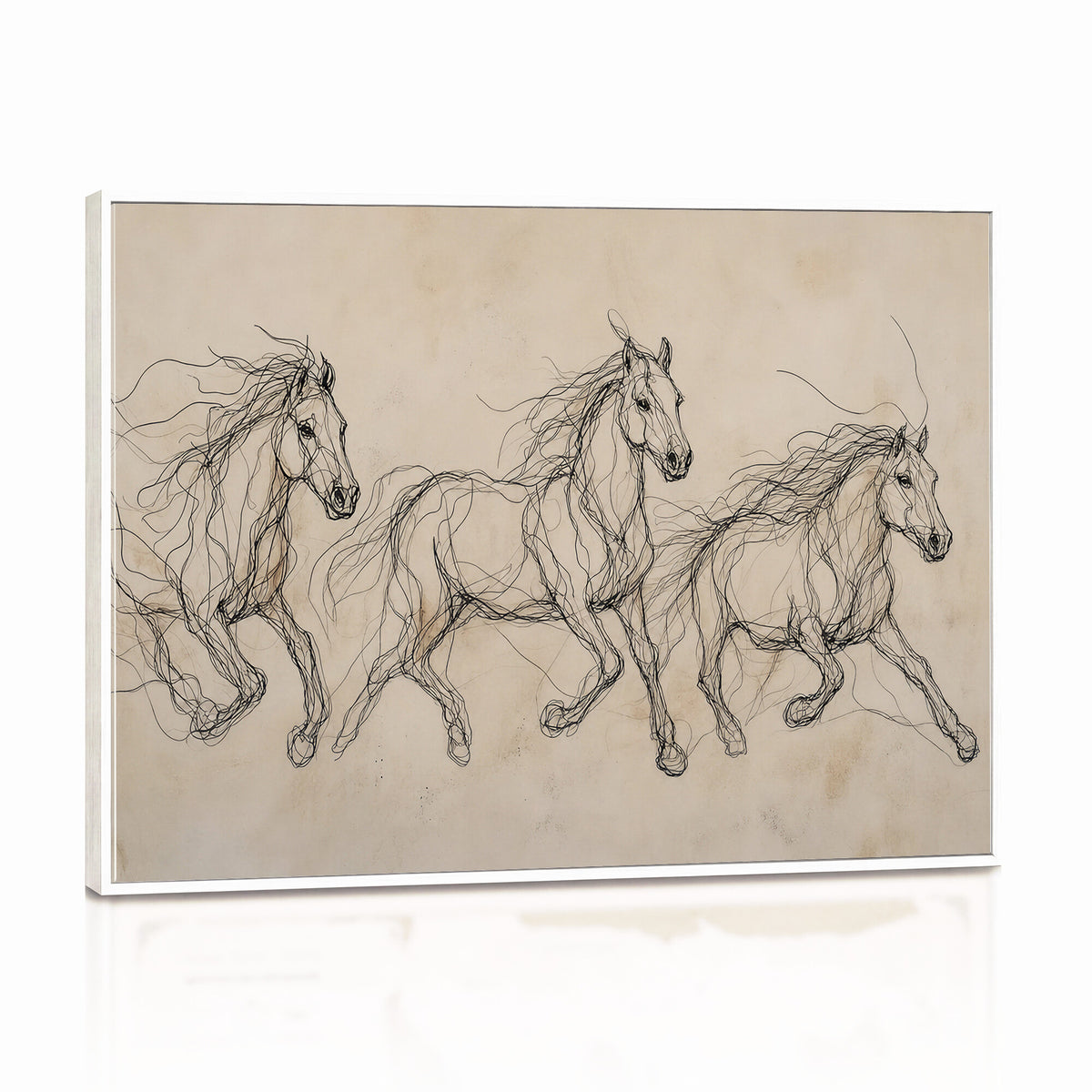 81051673-MGV-CV-36X24 - Abstract Horse Line Art Canvas, Gesture Sketch Wild Horses Print, Minimalist Equine Decor