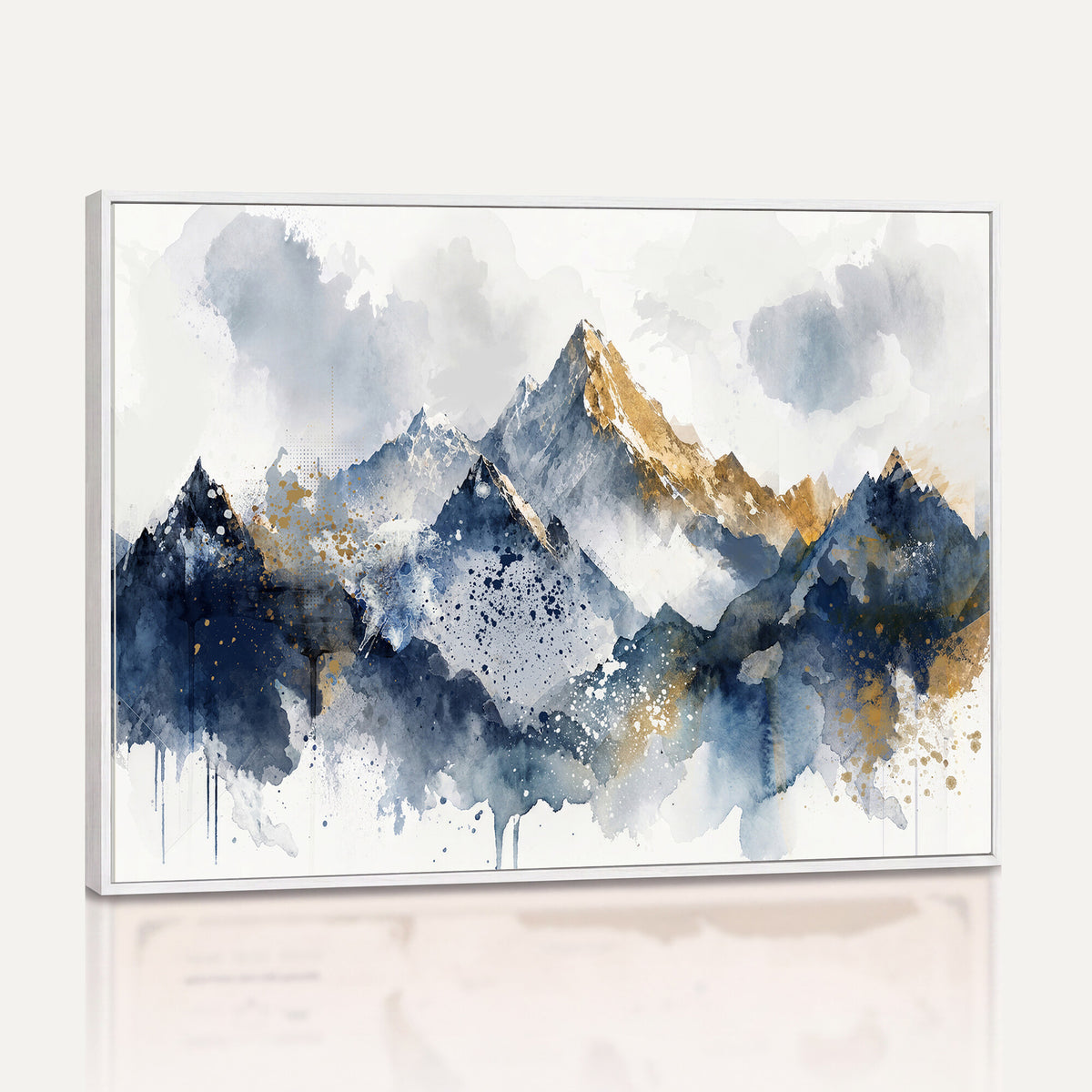 87460616-MGV-CV-36X24 - Abstract Mountain Canvas Wall Art, Blue Gold Foil Landscape Print, Modern Indigo Watercolor Poster, Large Abstract Nature, Luxury Office Gift
