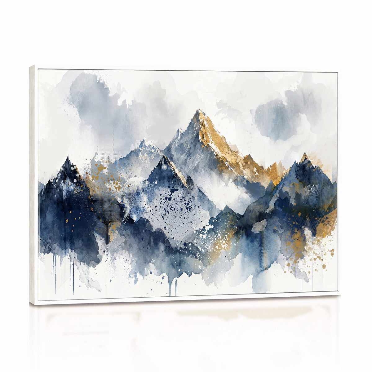 87460616-MGV-CV-36X24 - Abstract Mountain Canvas Wall Art, Blue Gold Foil Landscape Print, Modern Indigo Wall Decor