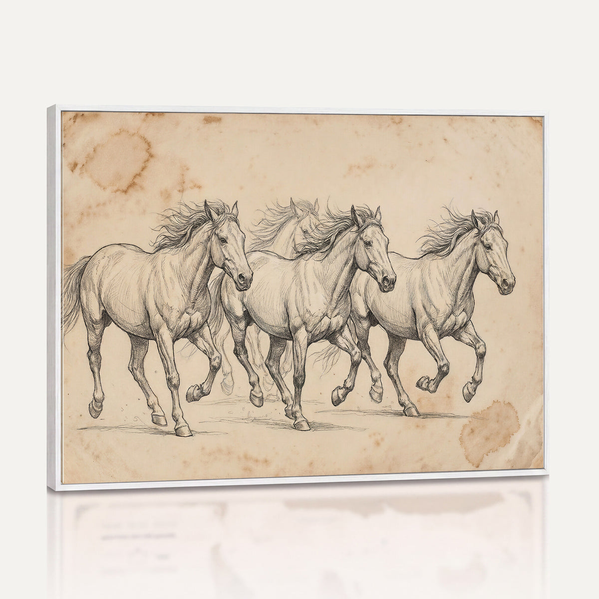 16644391-MGV-CV-36X24 - Vintage Horse Sketch Canvas Wall Art, Wild Horses Pencil Drawing Print, Antique Parchment Western Decor, Equine Sketching, Country Manor Gift