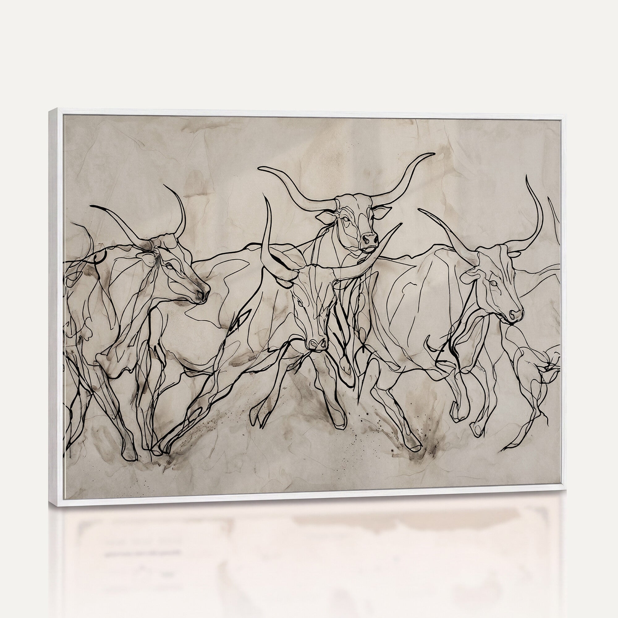 16671245-MGV-CV-36X24 - Minimalist Longhorn Line Art, Modern Texas Bull Canvas Print, Abstract Western Wall Decor, Continuous Line Artwork, Black White Ranch Gift