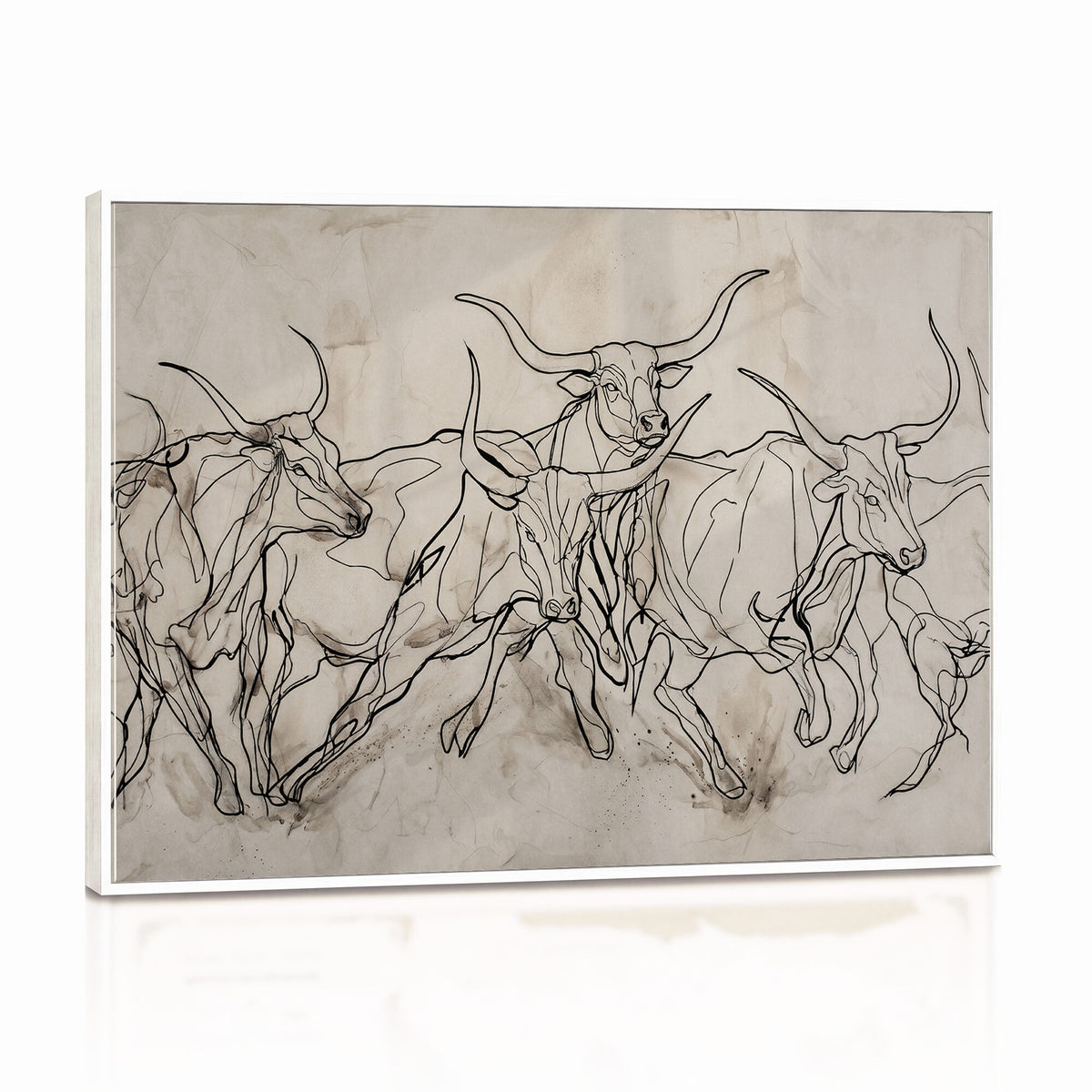 16671245-MGV-CV-36X24 - Minimalist Longhorn Line Art, Modern Texas Bull Canvas Print, Abstract Western Wall Decor