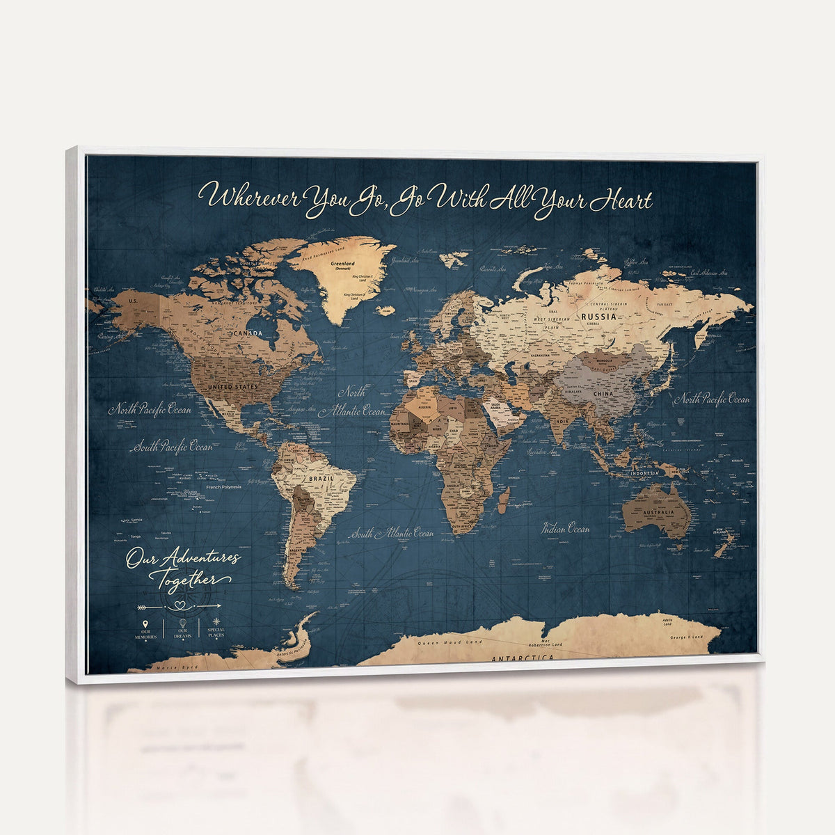 86810631-MGV-CV-36X24 - Our Family Adventures Push Pin World Map Wall Art Canvas Print - Family Travel Tracker Map with Pins