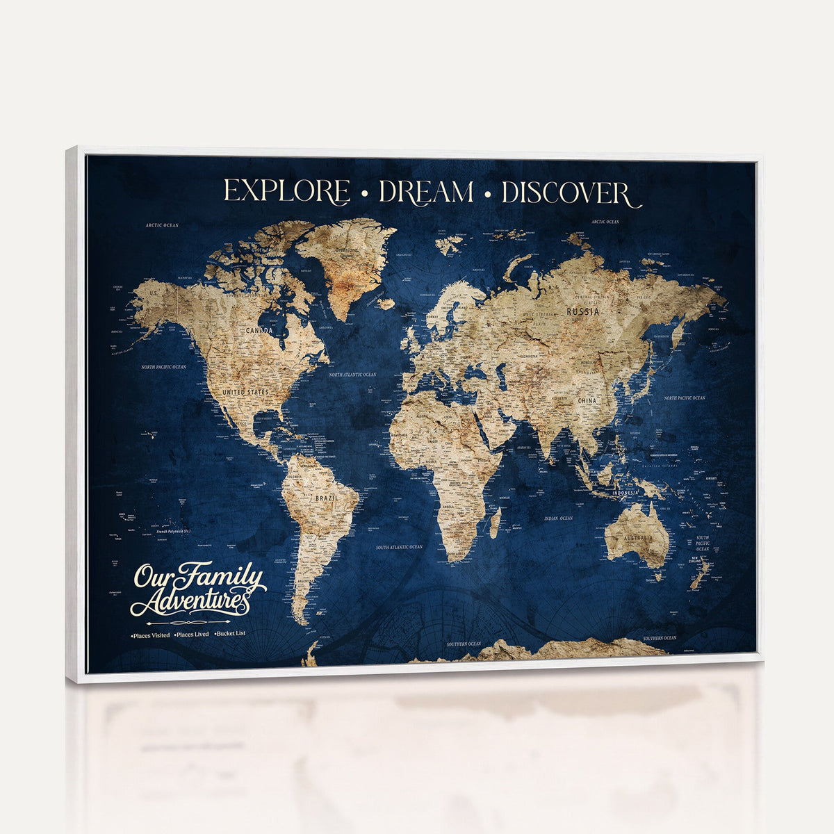 96125512-MGV-CV-36X24 - Our Family Adventures Push Pin World Map Wall Art Canvas Print - Family Travel Tracker Map with Pins