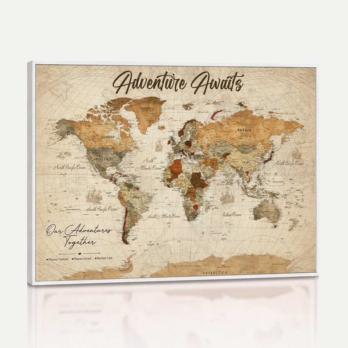 94237870-MGV-CV-36X24 - Our Family Adventures Push Pin World Map Wall Art Canvas Print - Family Travel Tracker Map with Pins
