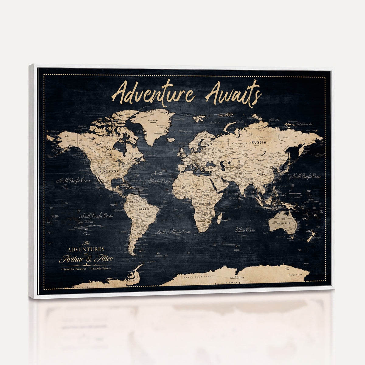 688173822-MGV-CV-36X24 - Extra Large Vintage Personalized Push Pin World Map Wall Art Canvas Print
