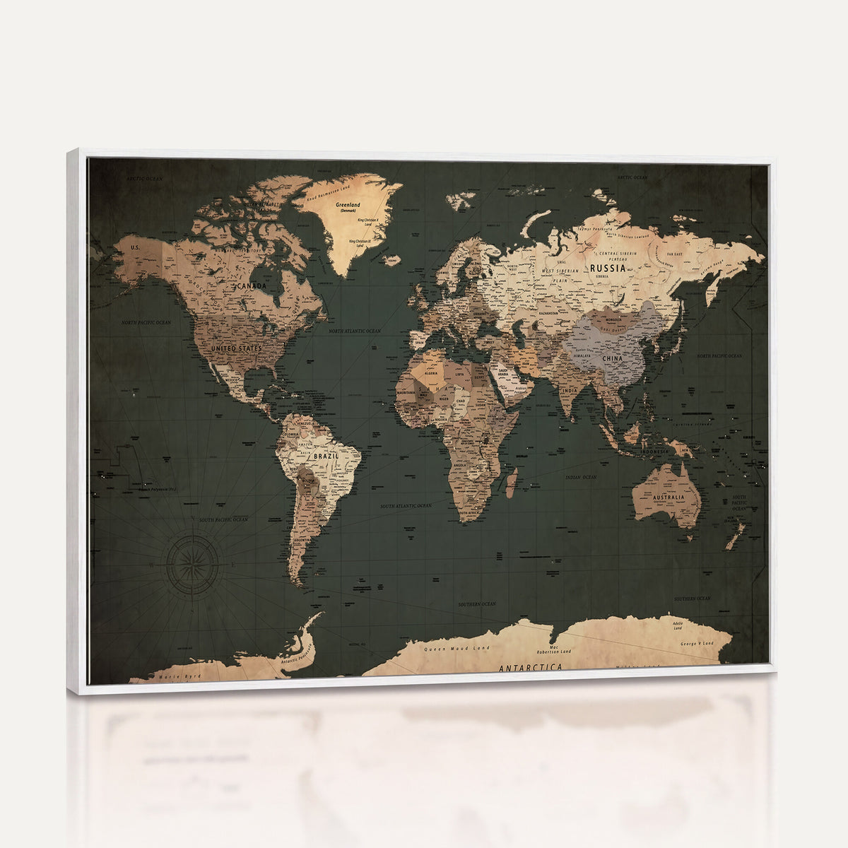 42327656-MGV-CV-36X24 - Extra Large Framed Personalize Push Pin World Map Wall Art Canvas Print for Travel Tracking