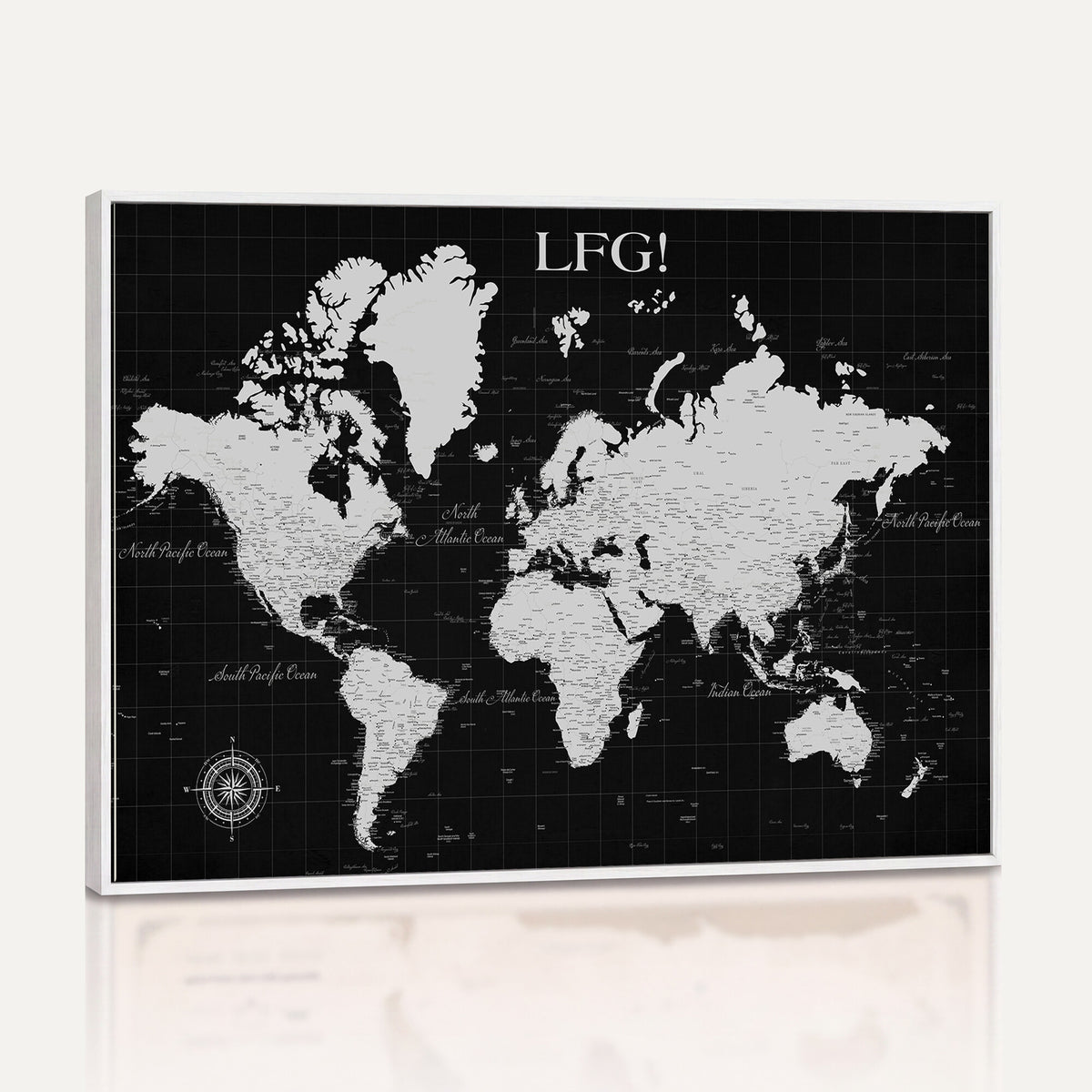 68209291-MGV-CV-36X24 - Extra Large Framed Personalize Push Pin World Map Wall Art Canvas Print for Travel Tracking