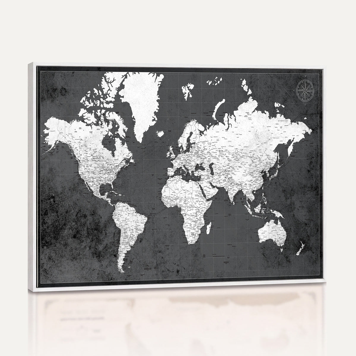 78574966-MGV-CV-36X24 - Extra Large Framed Personalize Push Pin World Map Wall Art Canvas Print for Travel Tracking