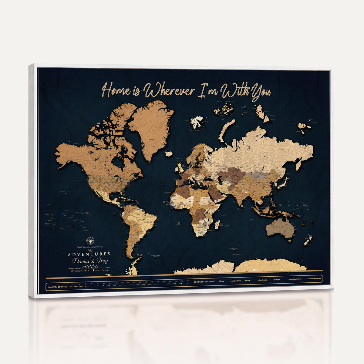 13903533-MGV-CV-36X24 - Extra Large Framed Personalize Push Pin World Map Wall Art Canvas Print for Travel Tracking