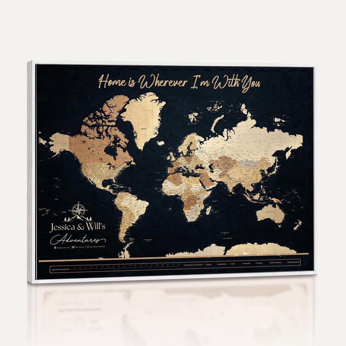 43430657-MGV-CV-36X24 - Extra Large Framed Personalize Push Pin World Map Wall Art Canvas Print for Travel Tracking