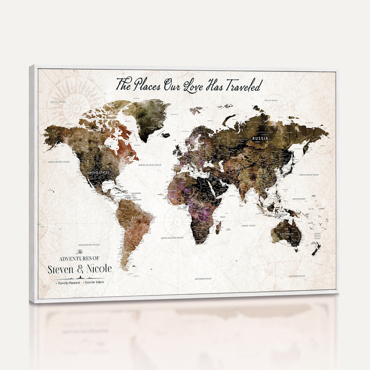 18074626D3D-MGV-CV-36X24 - Extra Large Framed Personalize Push Pin World Map Wall Art Canvas Print for Travel Tracking NEWMAP - 015