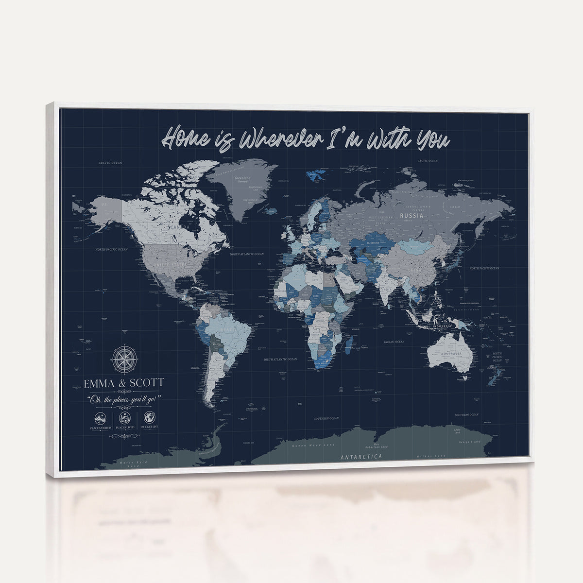 17712680D-MGV-CV-36X24 - World Map Wall Art Canvas Print, Modern Decorative Framed Map Artwork Prints for Living Room, Office, Bedroom Wall Decor