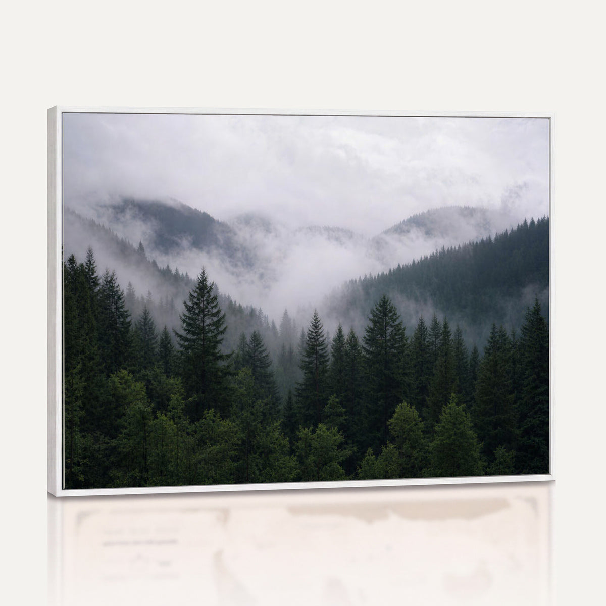 25432119-_Poster-30x20 - Misty Mountain Pine Forest Canvas Print 3 Piece Framed Wall Art Extra Large Floating Frame Nature Poster Made in USA