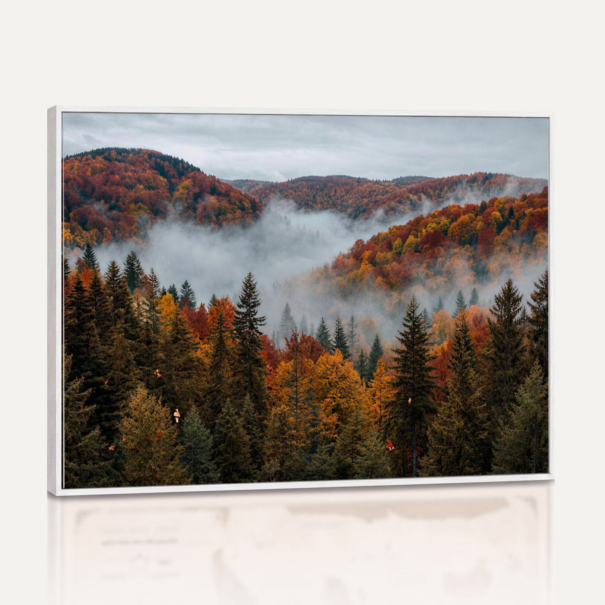 26686263-_Poster-30x20 - Misty Autumn Forest Mountain Canvas Print 3 Panel Wall Art Gallery Wrapped Floating Frame Poster Made in USA