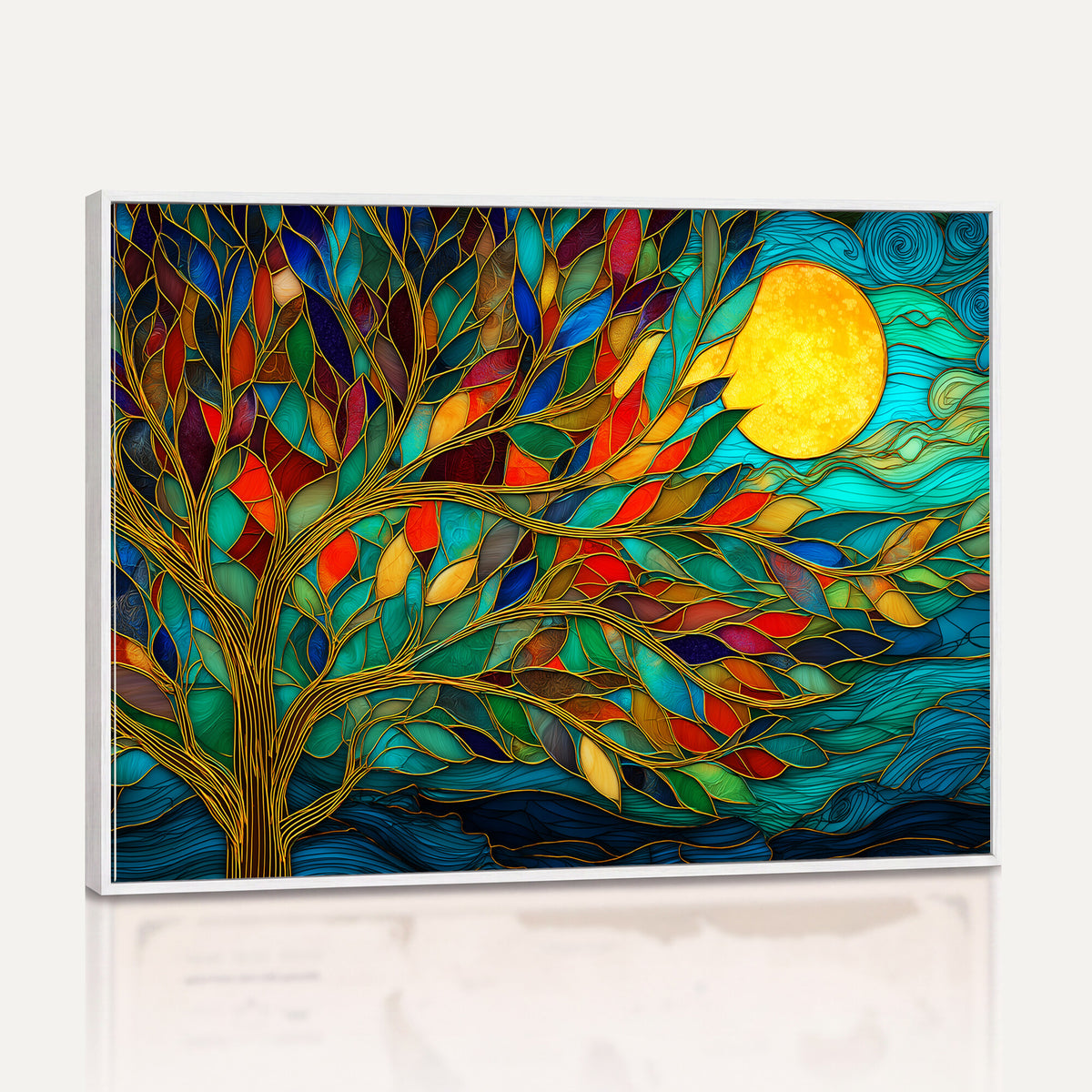 11877152-MGV-CV-36X24 - Stained Glass Tree Of Life Wall Art - Vibrant Mosaic Nature Home Decor