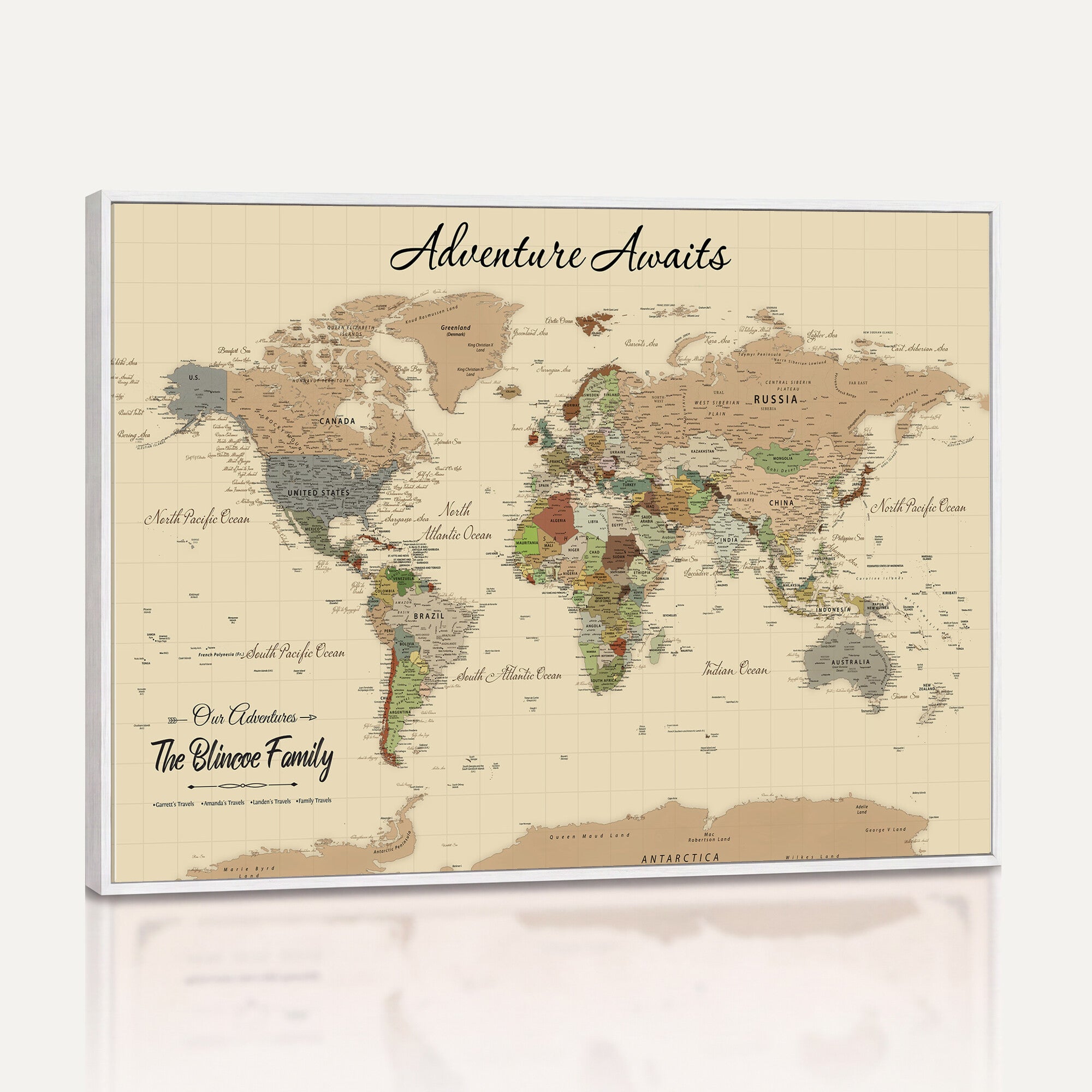 Personalized Detailed Push Pin World Map Canvas Print Custom