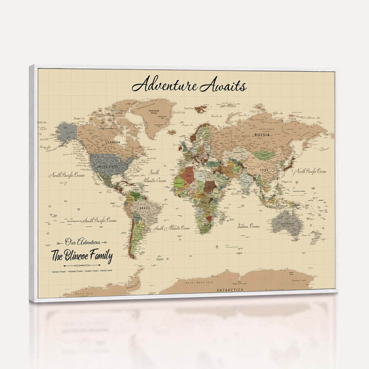 25730261D-MGV-CV-36X24 - Custom Push Pin World Map Wall Art Canvas Print | Personalized Travel Tracker with Pins Framed Large for Home and Office Decor