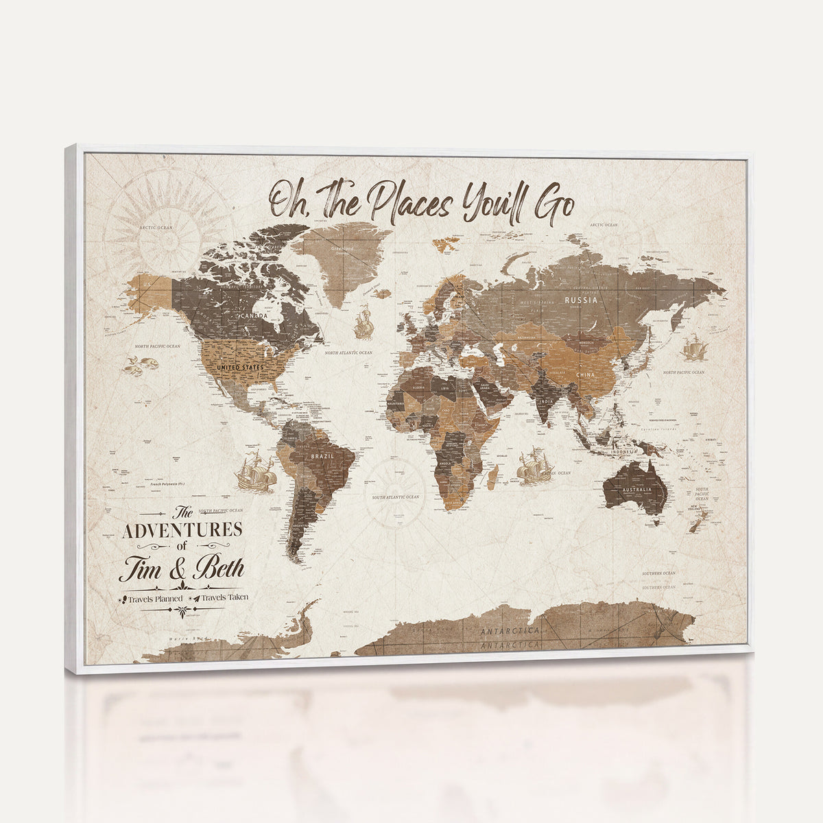 NEWMAP-8D-MGV-CV-36X24 - Custom Push Pin World Map Wall Art Canvas Print | Personalized Travel Tracker with Pins Framed Large for Home and Office Decor - NEWMAP-8