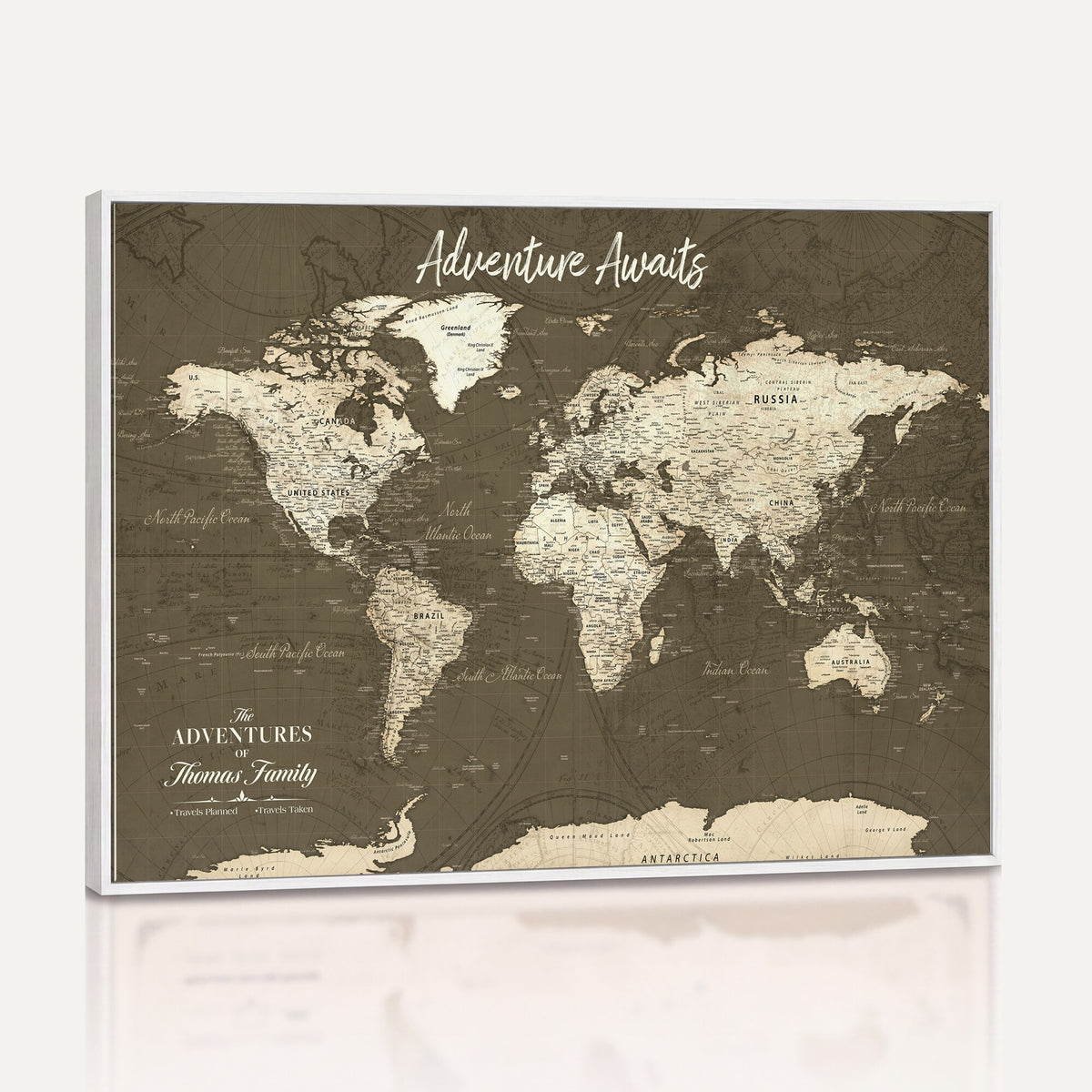 27762875D-MGV-CV-36X24 - Custom Push Pin World Map Wall Art Canvas Print | Personalized Travel Tracker with Pins Framed Large for Home and Office Decor