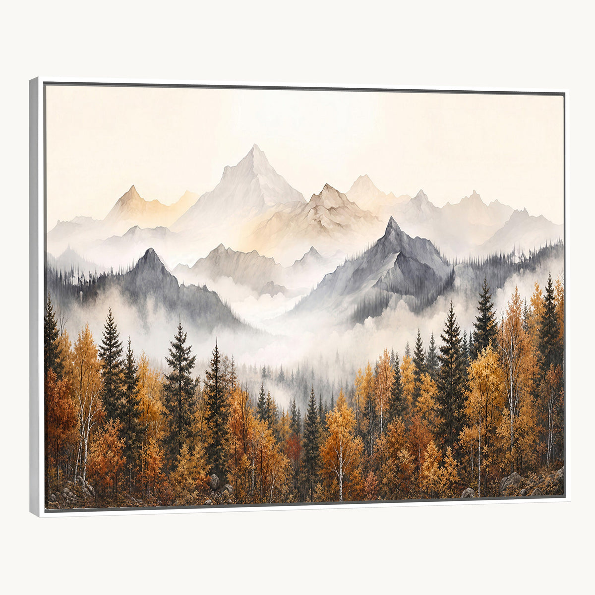 19544118-_Poster-30x20 - Misty Mountain Autumn Forest Canvas Wall Art - Watercolor Fall Nature Landscape Print