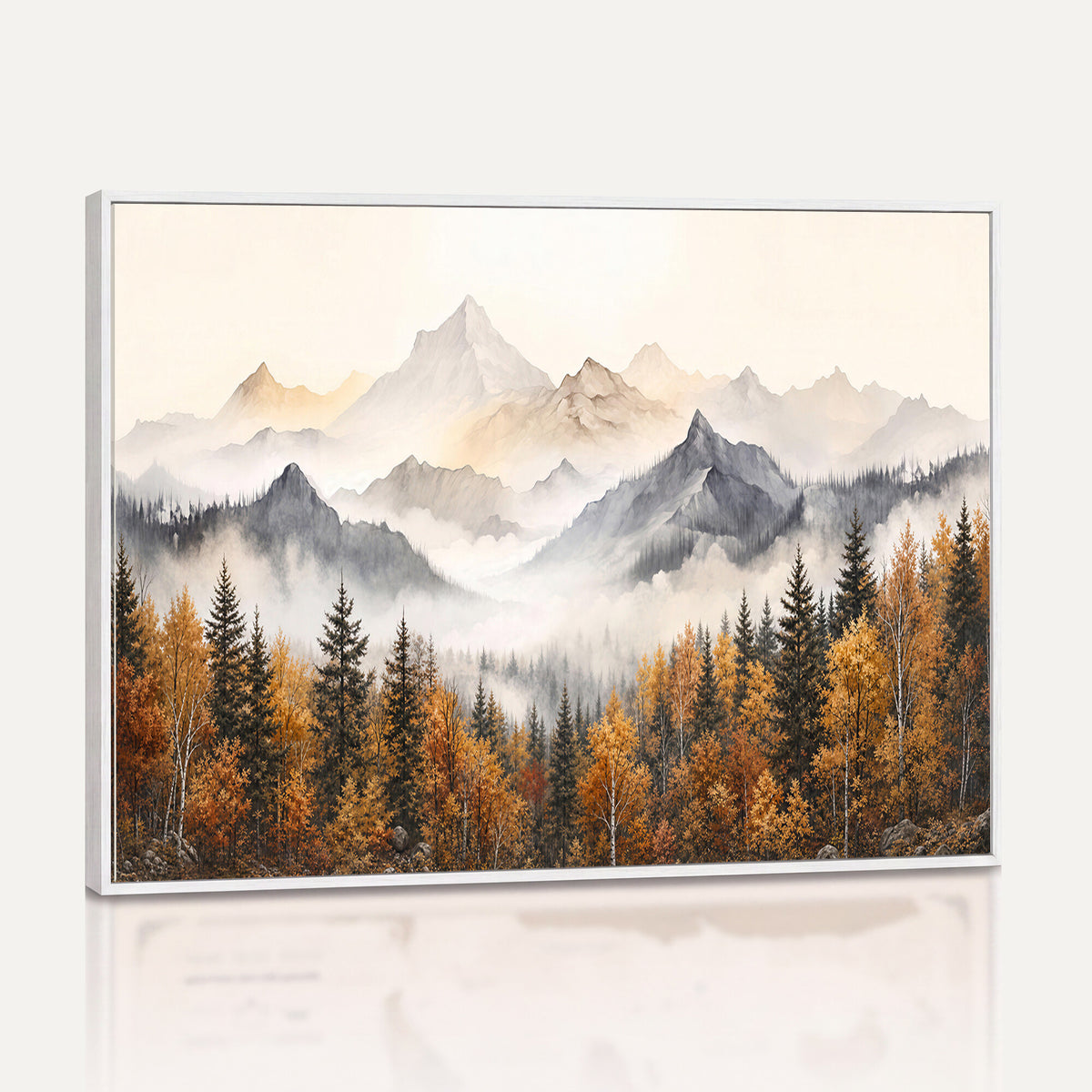 19544118-MGV-TP-30X20 - Misty Mountain Autumn Forest Canvas Wall Art - Watercolor Fall Nature Landscape Print