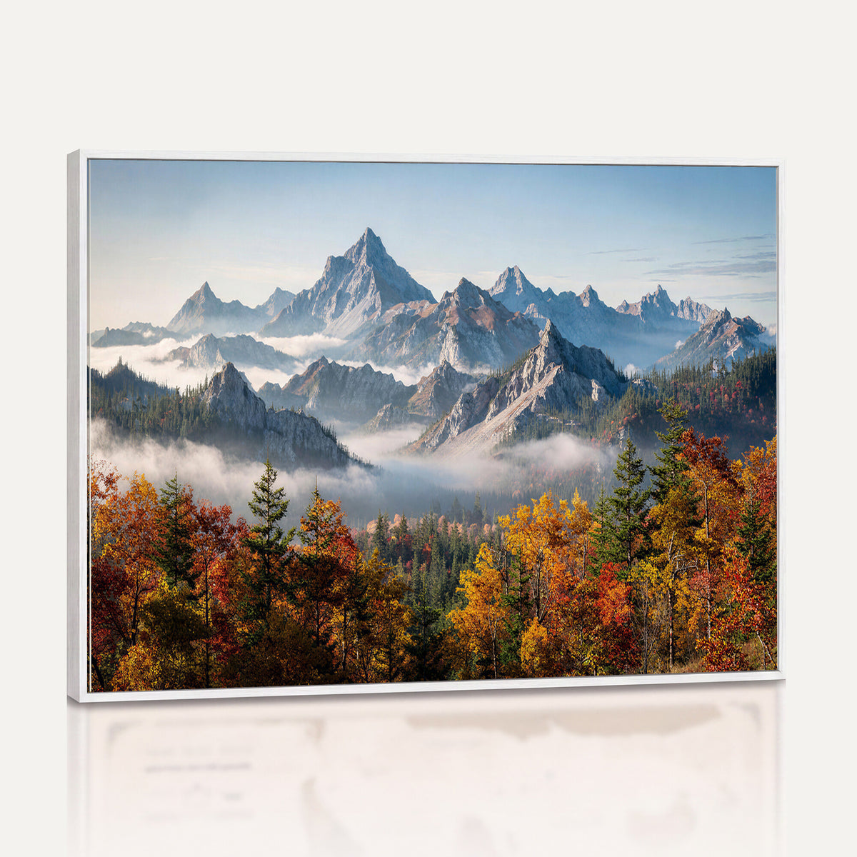38847944-MGV-TP-30X20 - Majestic Mountain Peak Canvas Wall Art - Panoramic Autumn Forest Fog Landscape Print