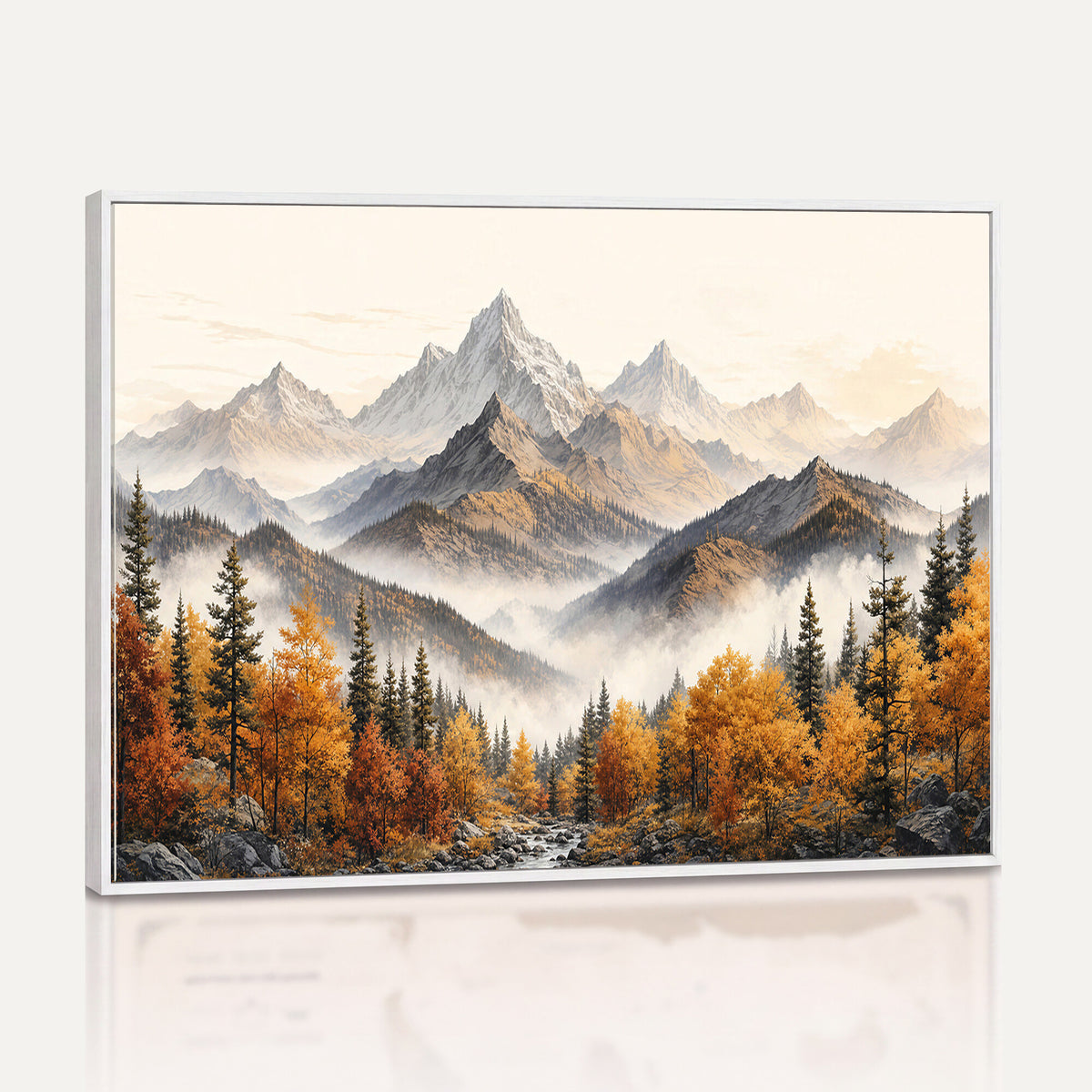 21309099-MGV-TP-30X20 - Extra Large Misty Mountain Autumn Forest Canvas Wall Art - Watercolor Fall Nature Landscape Print