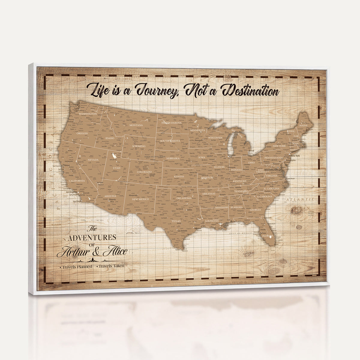 82934328-MGV-CV-36X24 - Custom USA Push Pin Travel Map Canvas Wall Art - Personalized Couples Gift Flat Digital Print