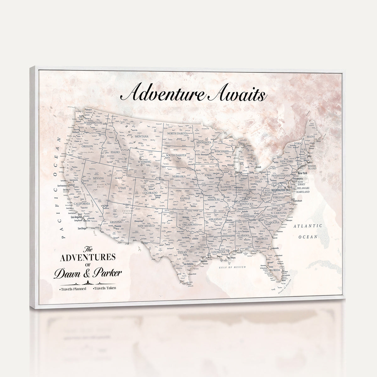 50687859-MGV-CV-36X24 - Custom USA Push Pin Travel Map Canvas Wall Art - Personalized Couples Gift Flat Digital Print
