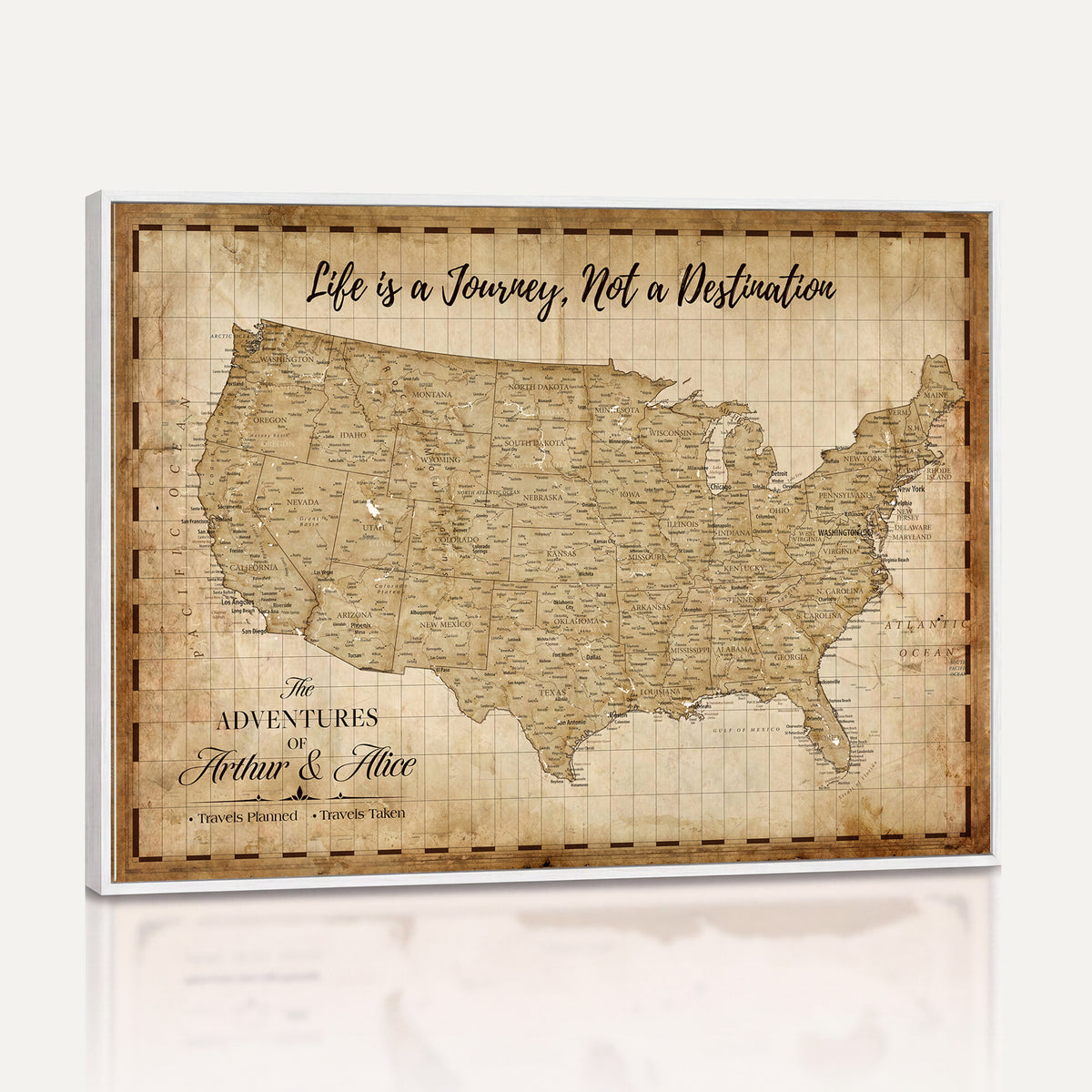 90686209-MGV-CV-36X24 - Custom USA Push Pin Travel Map Canvas Wall Art - Personalized Couples Gift Flat Digital Print