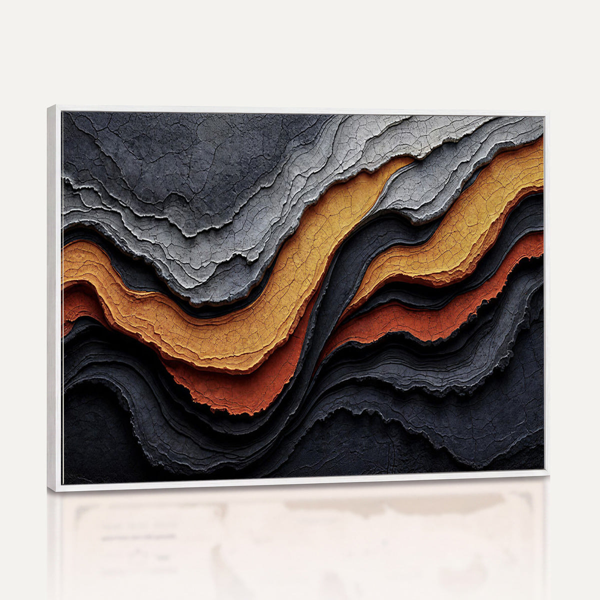 59852489-MGV-CV-36X24 - Abstract Waves Canvas Wall Art - Modern Terracotta and Charcoal Gray Print