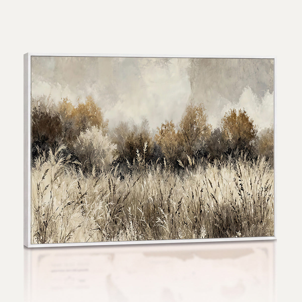 53959945-MGV-TP-30X20 - Muted Neutral Forest Landscape Canvas Wall Art - Vintage Rustic Wildflower Meadow Print