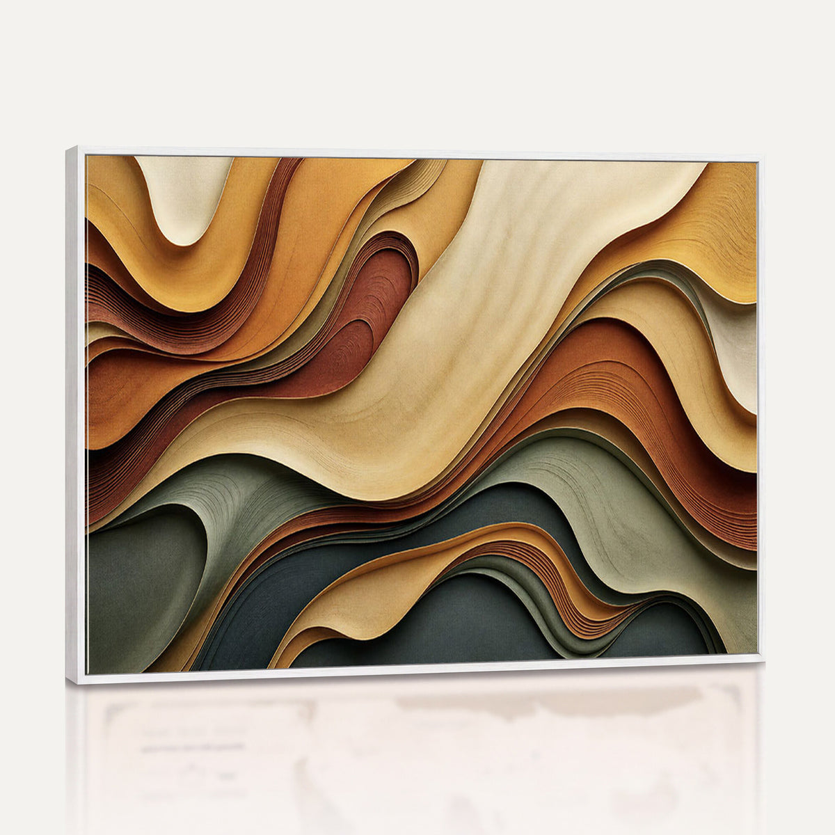 19337902-MGV-CV-36X24 - Modern Abstract Waves Canvas Wall Art - Minimalist Earthy Tone Living Room Decor