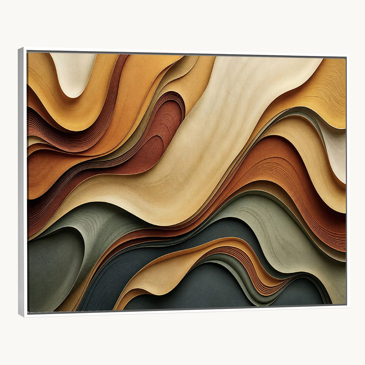 19337902-_Poster-30x20 - Modern Abstract Waves Canvas Wall Art - Minimalist Earthy Tone Living Room Decor