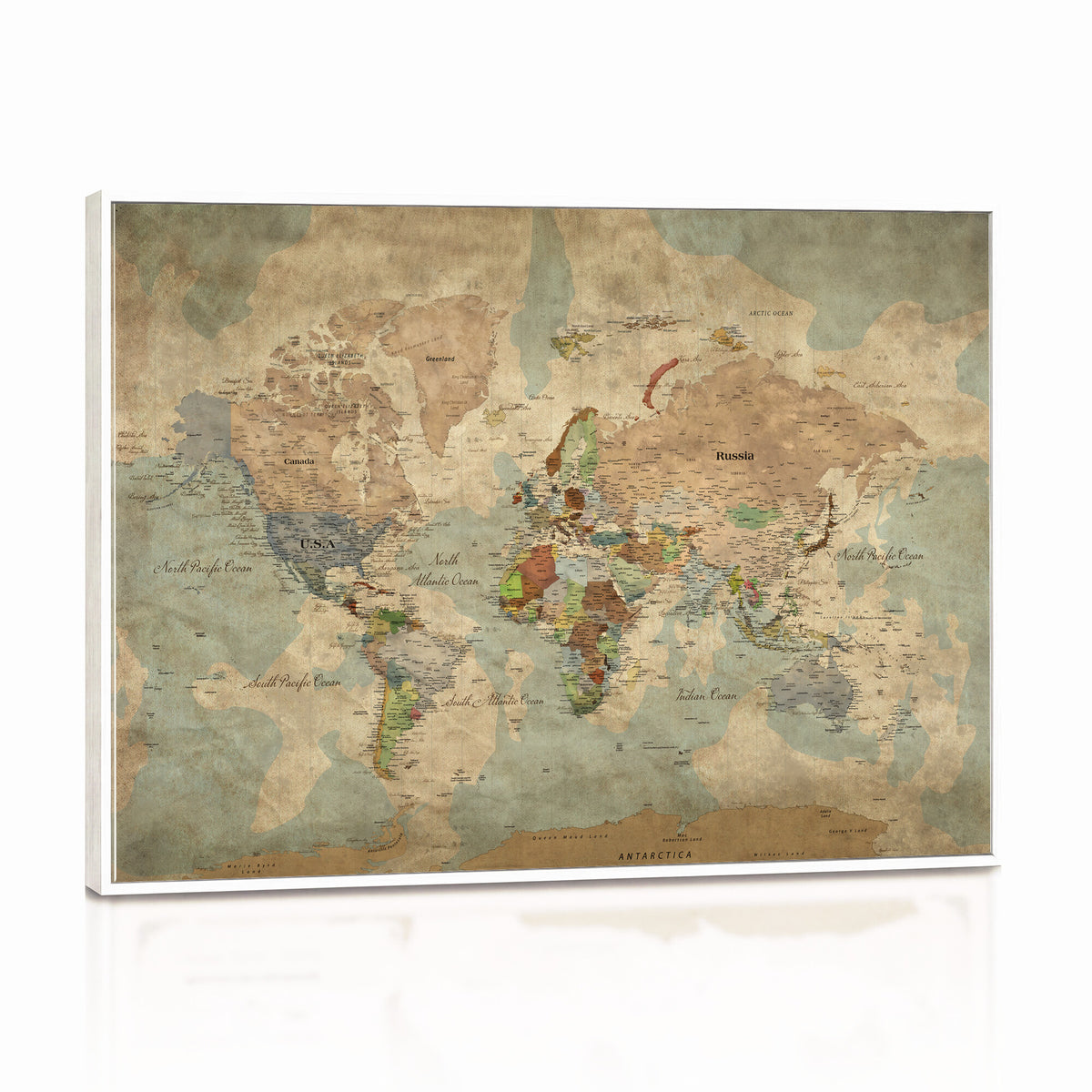 20795898D-MGV-CV-36X24 - Custom Push Pin World Map Wall Art Canvas Print – Personalized Travel Tracker with Pins Framed Large for Home and Office Decor