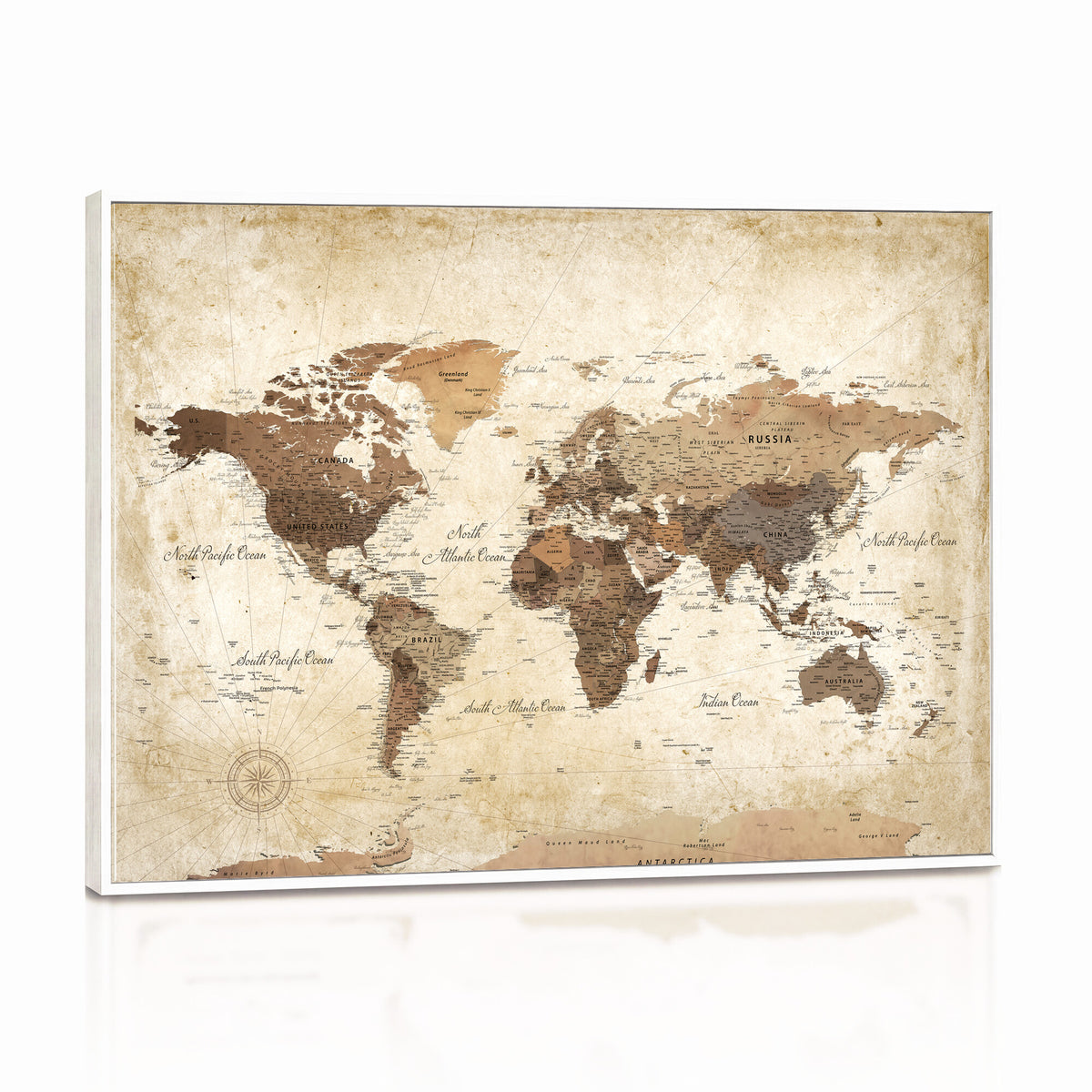 69154703D-MGV-CV-36X24 - Custom Push Pin World Map Wall Art Canvas Print – Personalized Travel Tracker with Pins Framed Large for Home and Office Decor