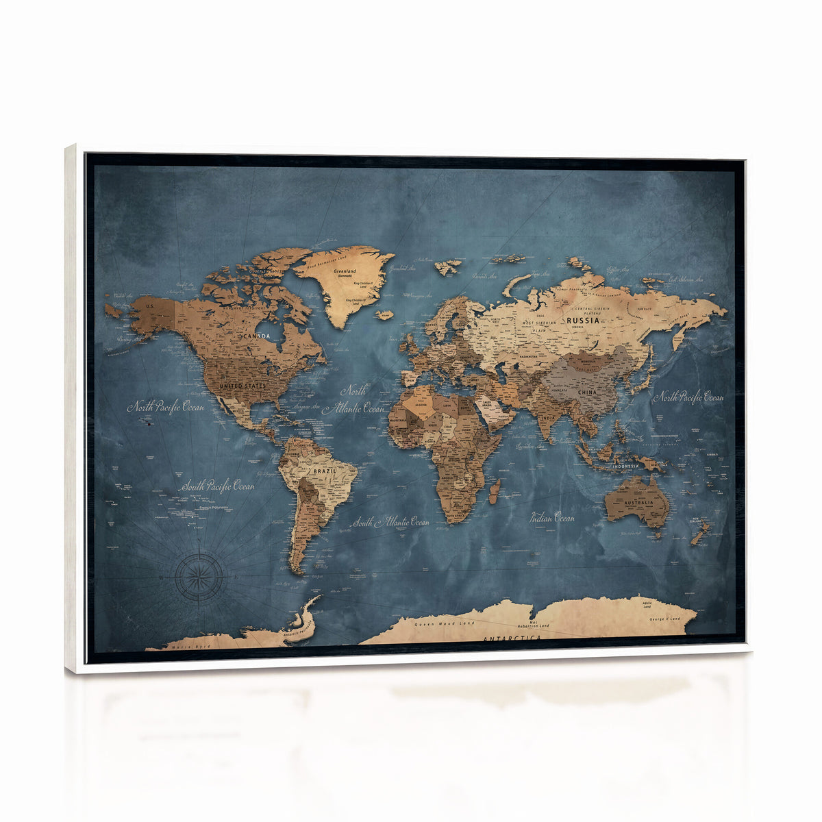 81949666D-MGV-CV-36X24 - Custom Push Pin World Map Wall Art Canvas Print – Personalized Travel Tracker with Pins Framed Large for Home and Office Decor