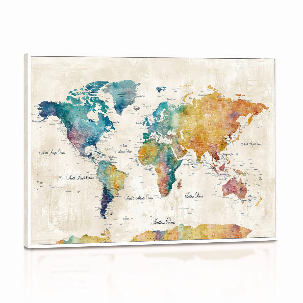 53654999D-MGV-CV-36X24 - Custom Push Pin World Map Wall Art Canvas Print – Personalized Travel Tracker with Pins Framed Large for Home and Office Decor