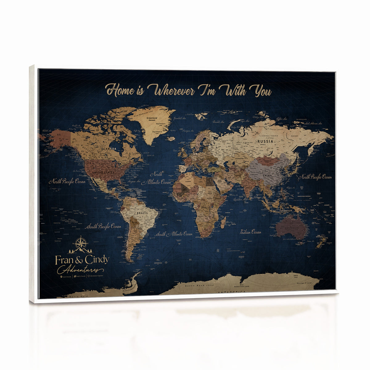 57774467D-MGV-CV-36X24 - Custom Push Pin World Map Wall Art Canvas Print – Personalized Travel Tracker with Pins Framed Large for Home and Office Decor