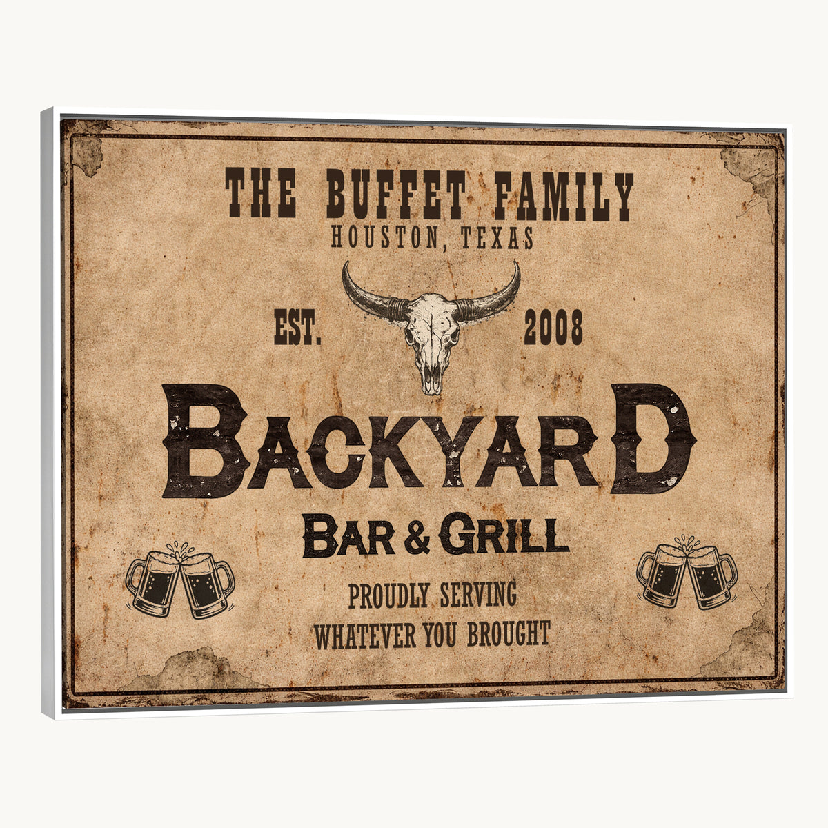 Custom Backyard Bar & Grill Sign Canvas, Personalized Family Name Sign