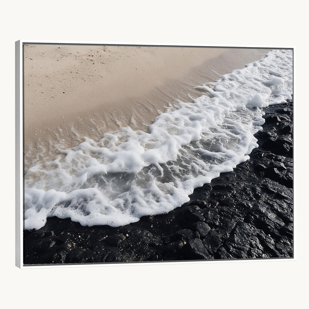 27448606-MGV-CV-24X16 - Ocean Wave Foam on Black Lava Rock Beach Canvas Wall Art Print
