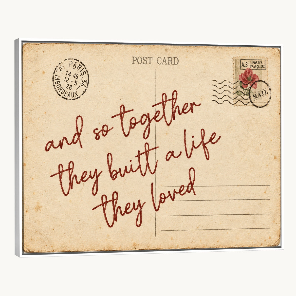 Personalized vintage postcard canvas with custom love note, view 11