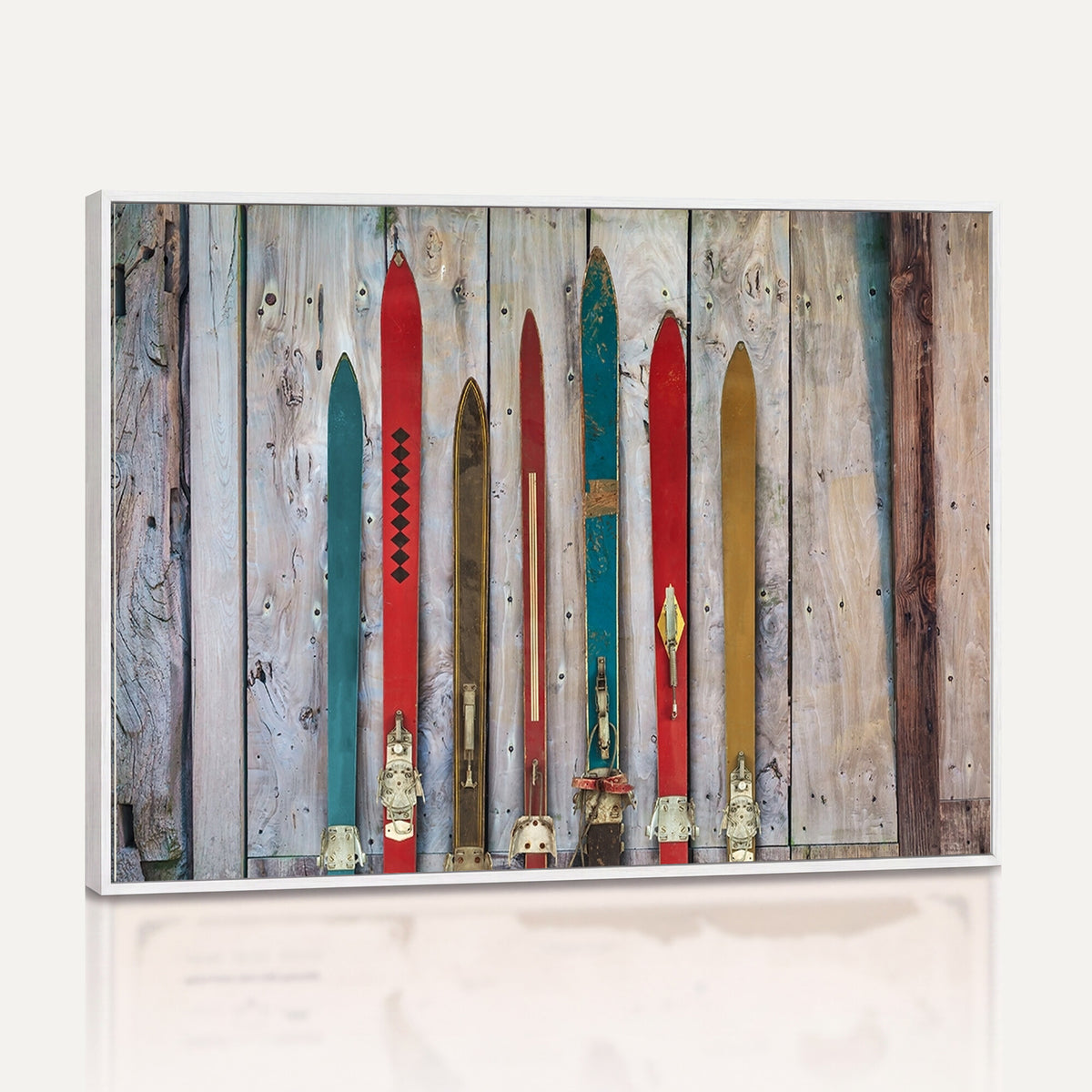 30640-MGV-CV-36X24 - Vintage Wooden Weathered Skis in Front of an Old Barn Wall Art Canvas Print