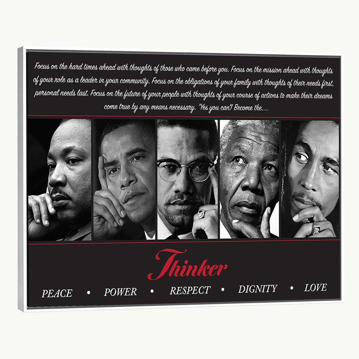 45112-MGV-CV-24X16 - Thinker Quintet Canvas Wall Art | Martin, Obama, Malcolm X, Mandela, Marley, Peace Power Respect Dignity Love
