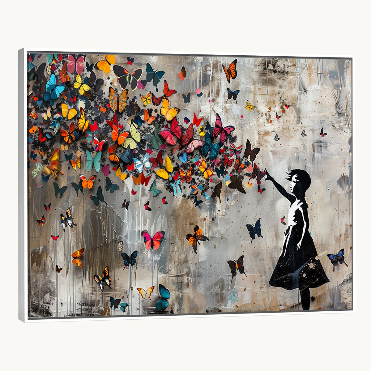 Banksy Wall Art, Banksy Girl and Butterfly Explosion Canvas Print | Extra Large 3 Piece Best Seller Wall Art