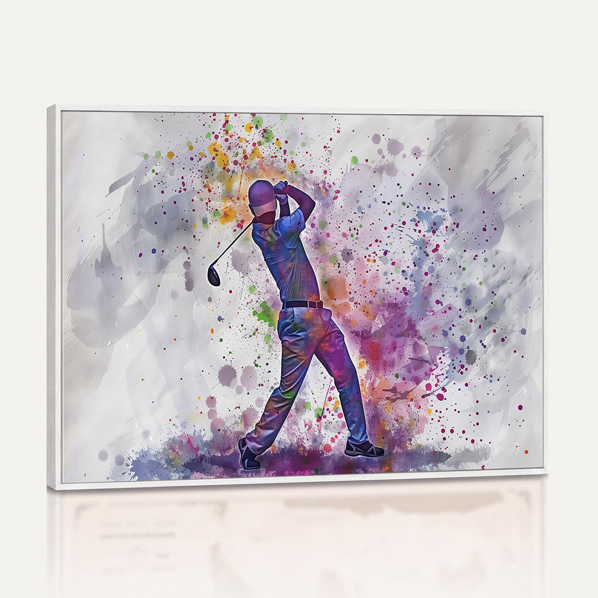 60116-MGV-CV-36X24 - Watercolor Golf Swing Wall Art Canvas Print, Vibrant, Framed and Ready to Hang