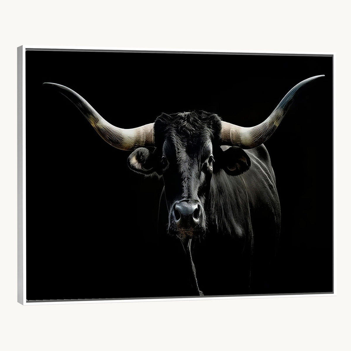 20679-MGV-CV-24X16 - Texas Black Longhorn Bull Wall Art Canvas Print, Western Cattle Rustic Decor